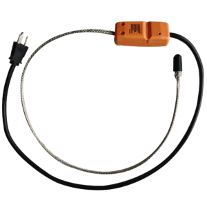 Warmup's un-jacketed self-regulating cable attached to a power supply.