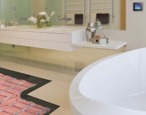 Electric underfloor heating mat in a bathroom