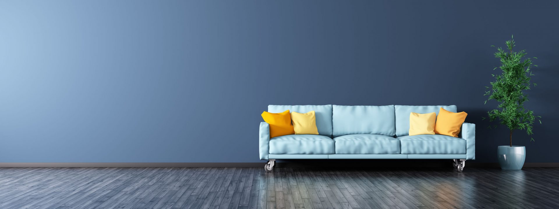 modern, blue themed living room, blog cover