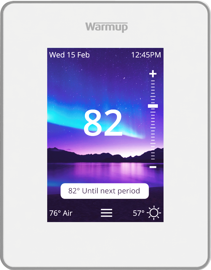 Front view of Warmup's 7iE Smart Matter Thermostat
