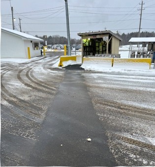 Pathway of clear snow using radiant heating snow melt.