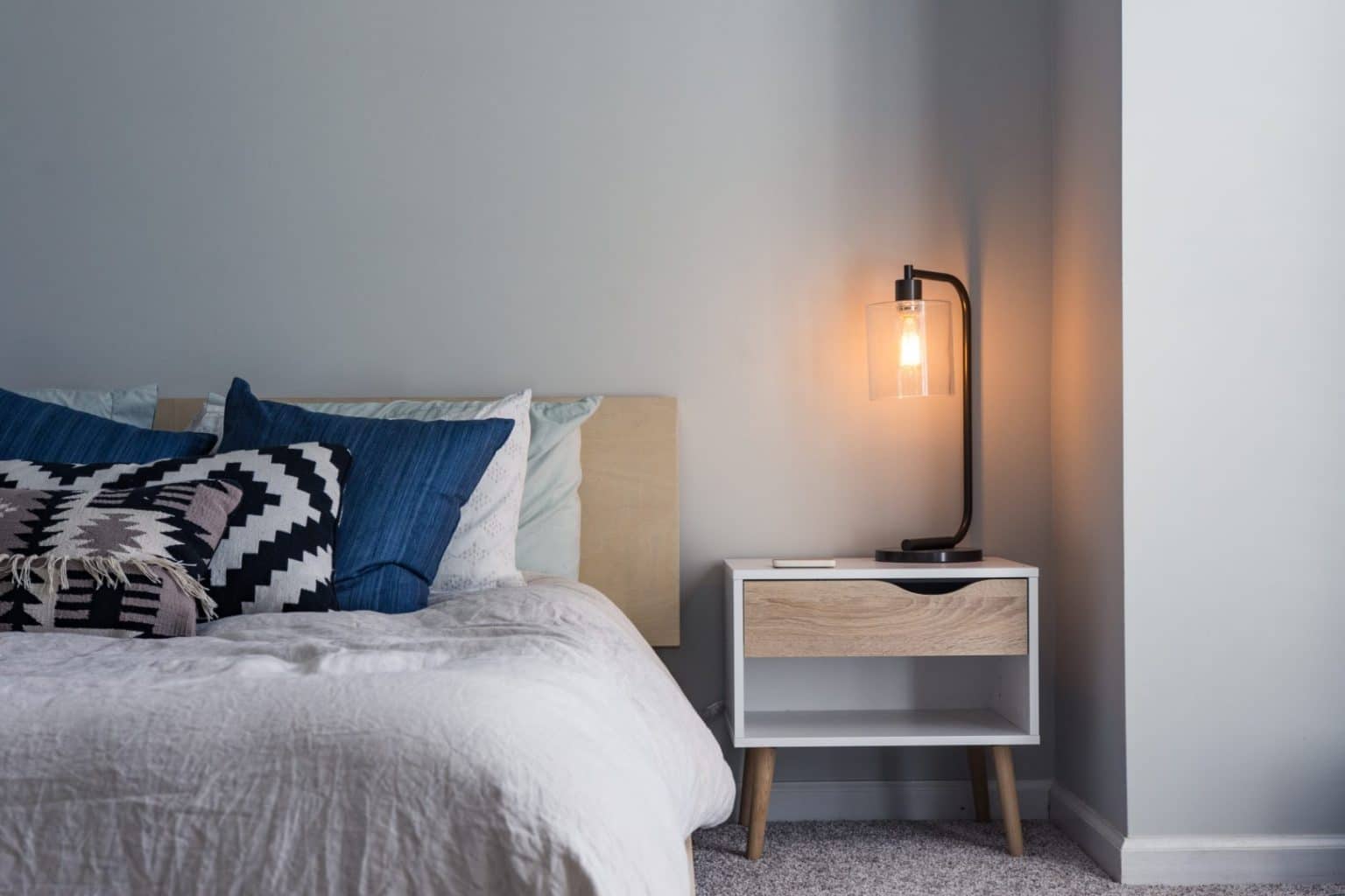 A bedroom with radiant floor heating.
