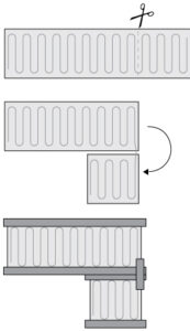 Illustration demonstrating how to cut and turn an underfloor heating mat for a proper floor heat layout.