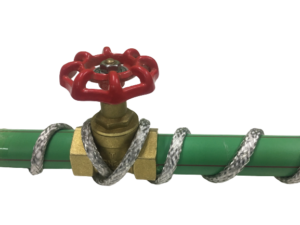 Warmup's unjacketed self-regulating cable applied to a pipe following maximum circuit length parameters.