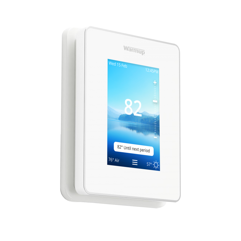 white 6iE smart thermostat side angle
