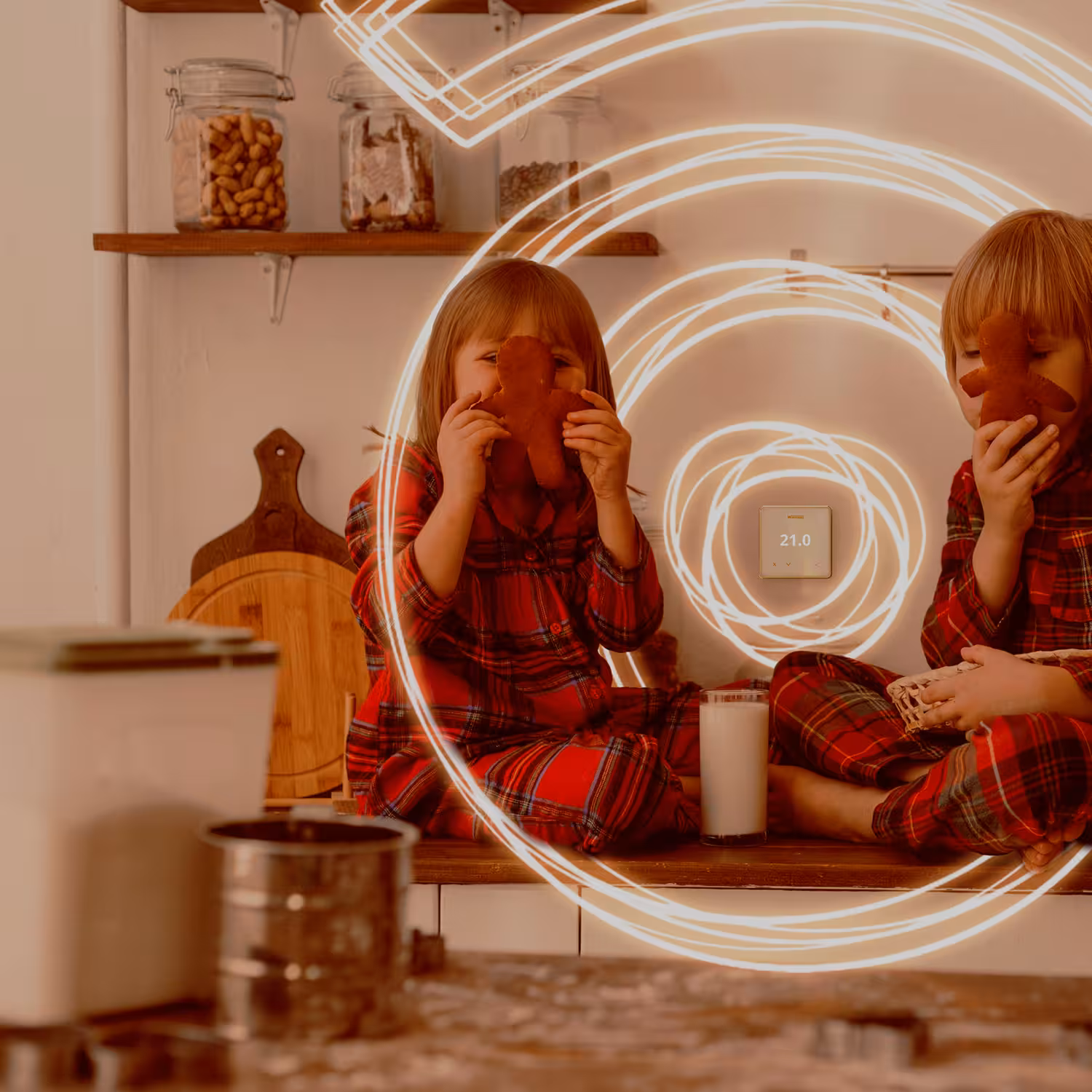 Children enjoying a warm indoor space controlled by a smart heating thermostat