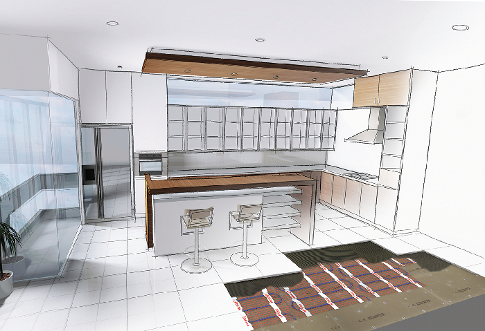 sketch of modern kitchen with Stickymat