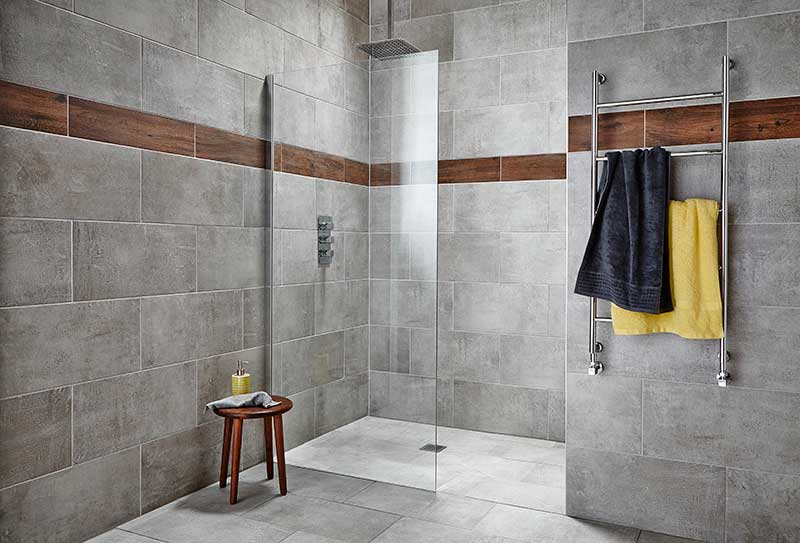 modern grey tiled bathroom