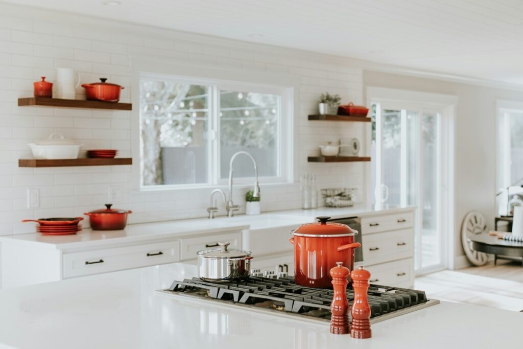 A kitchen with underfloor heating.