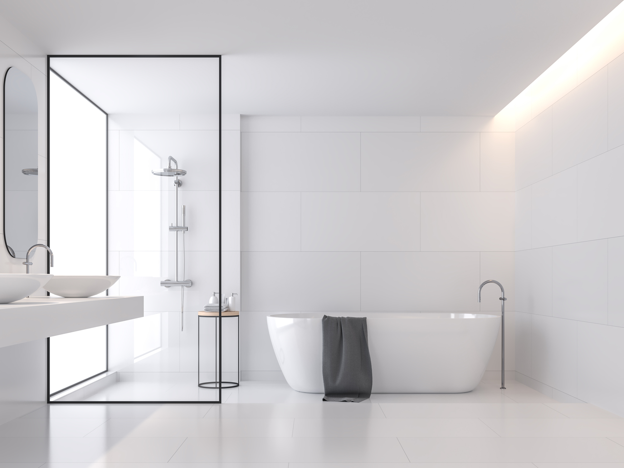 bathroom with a radiant floor heating system installed under the floor