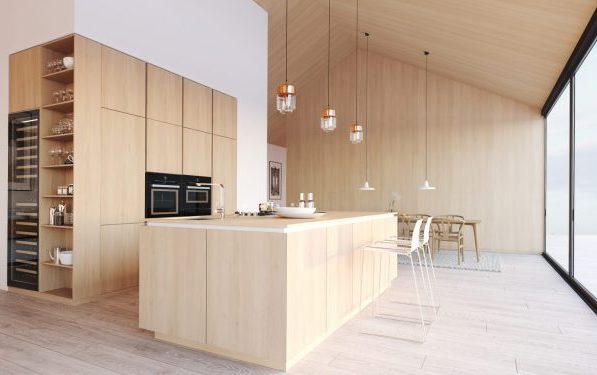A modern loft apartment with vinyl floors.