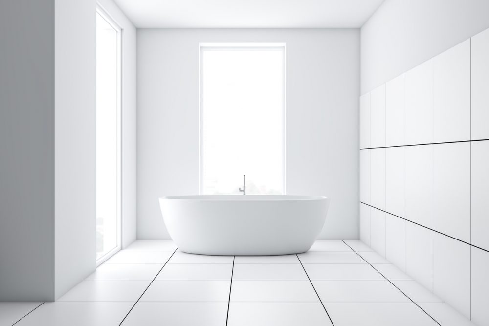 A minimalist bathroom with radiant underfloor heating.