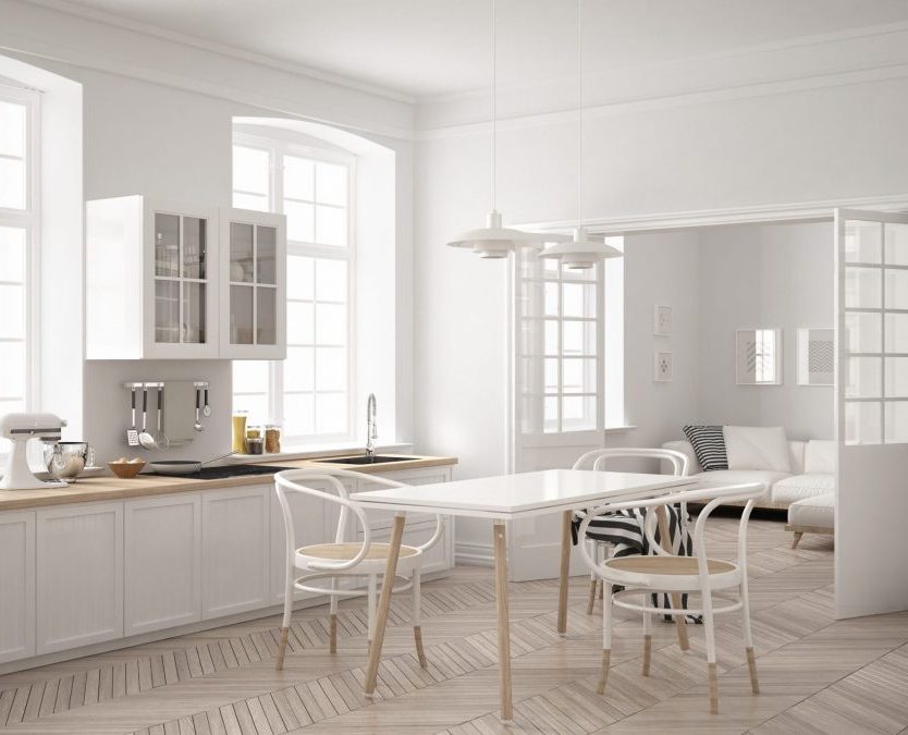 A kitchen with radiant floor heating.