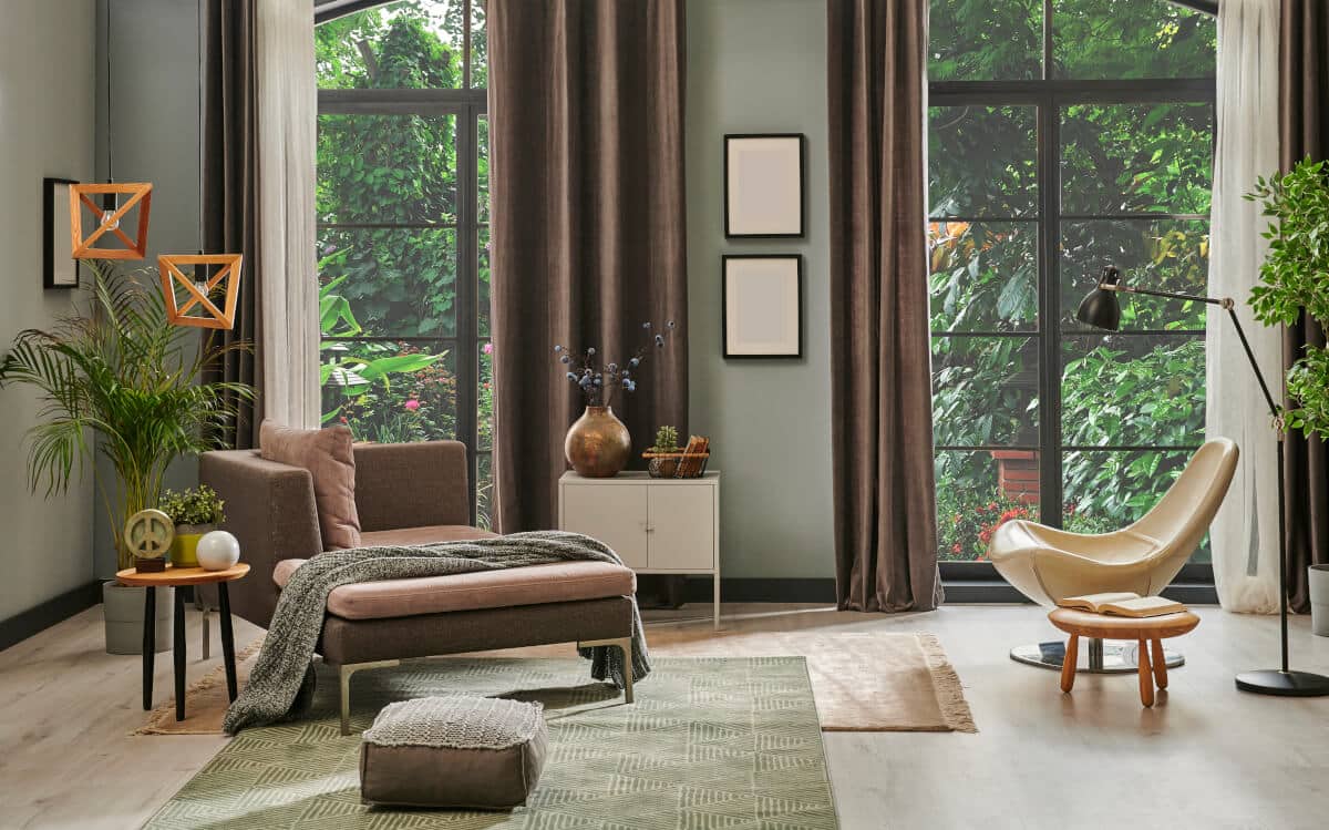 modern living room with heated floors.