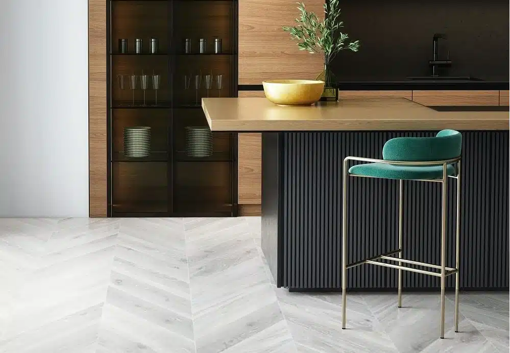 Tile floor with radiant heating.