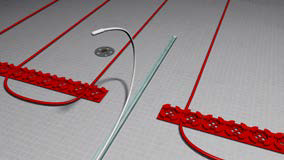 Proper placement of a floor probe in a heated floor.